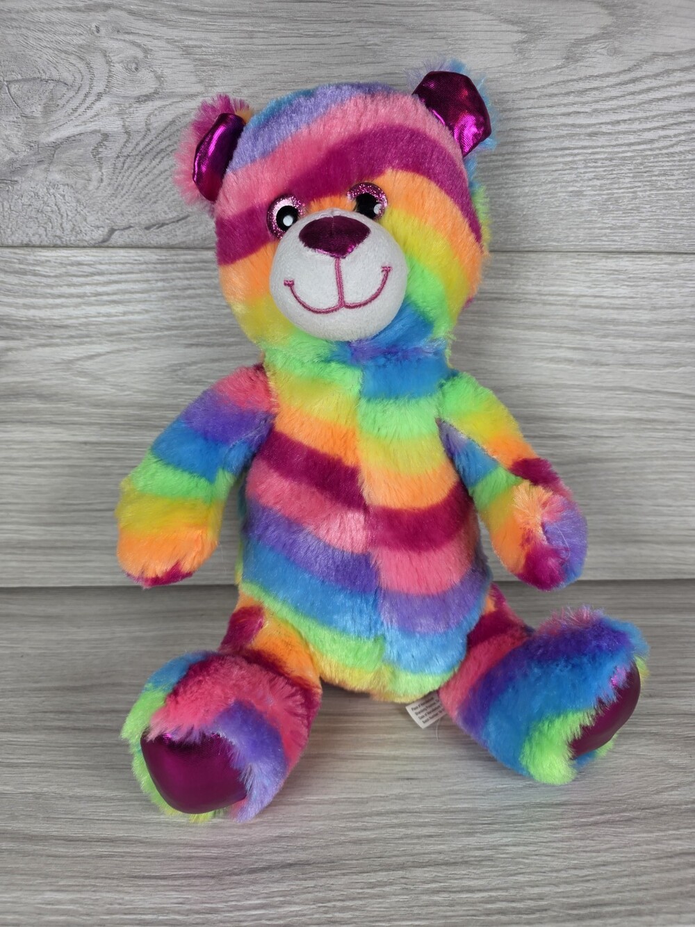 Rainbow Plush Bear w Metallic Accents 12" Colorful Contemporary SU49